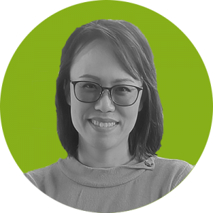 An image of Foundation Head of Finance Ann Kerrison-Liu, in black and white, on an olive green background.