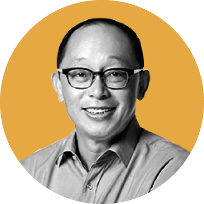 An image of former Foundation board member Mr Edward Suning Tian. Image in black and white with a yellow background.