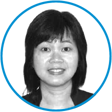 An image of committee member Christina Y. Chu in black and white, inside a blue circle.
