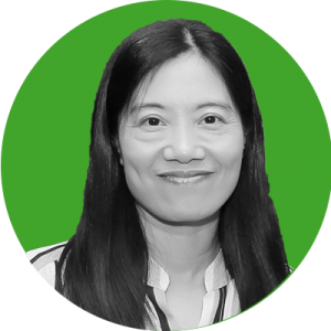 An image of Foundation Switch! Project National Coordinator for Viet Nam Nhung Phan, in black and white, on a dark green background