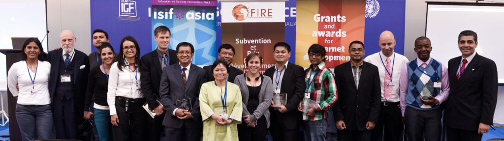 ISIF Asia, FRIDA and FIRE Africa award winners, with Jens Karberg (Sida) and Vint Cerf (Google) at the first Seed Alliance joint awards ceremony (7 November 2012. IGF - Baku, Azerbaijan). 