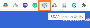 Screenshot of toolbar with RDAP Lookup Utility at the Chrome Browser