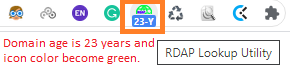 Screenshot of RDAP Lookup Utility at Chrome Browser when the domain age is greater than one.