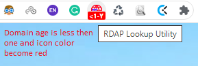 Screenshot of RDAP Lookup Utility at Chrome Browser when the domain age is less than one