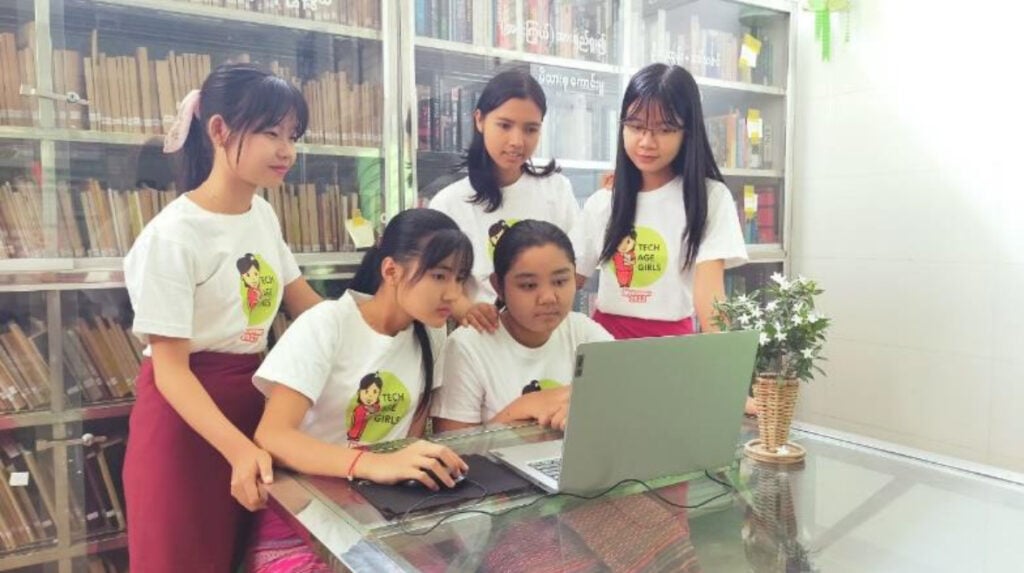 Picture shows participants in the Tech Age Girls project