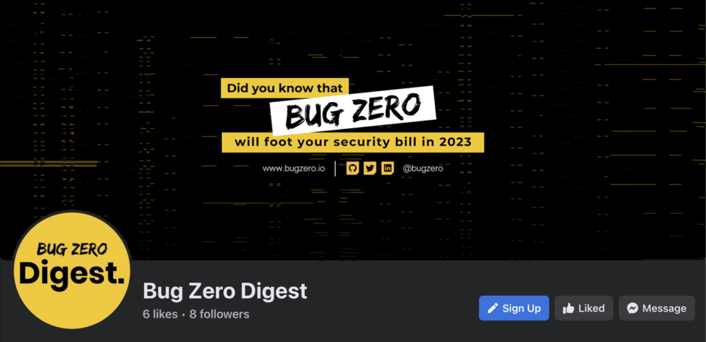 Figure 14 - The Bug Zero Digest Facebook page