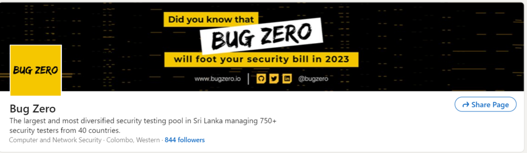 Figure 17 - The Bug Zero linkedin page