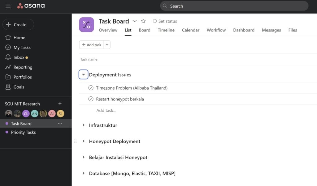 A screenshot of the Asana management tools.